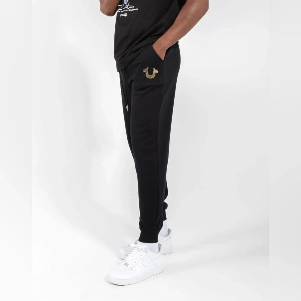 True Religion Black Metallic Gold Horseshoe Jogger Sweatpants Small